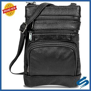 Genuine Leather Crossbody Purse with Adjustable Strap, Multi Pocket Design